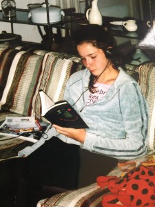 Me, circa 2003: over-ear headphones, knockoff Juicy Couture sweatshirt, copy of "The Westing Game," homemade "Algebra Makes Me Cry" t-shirt